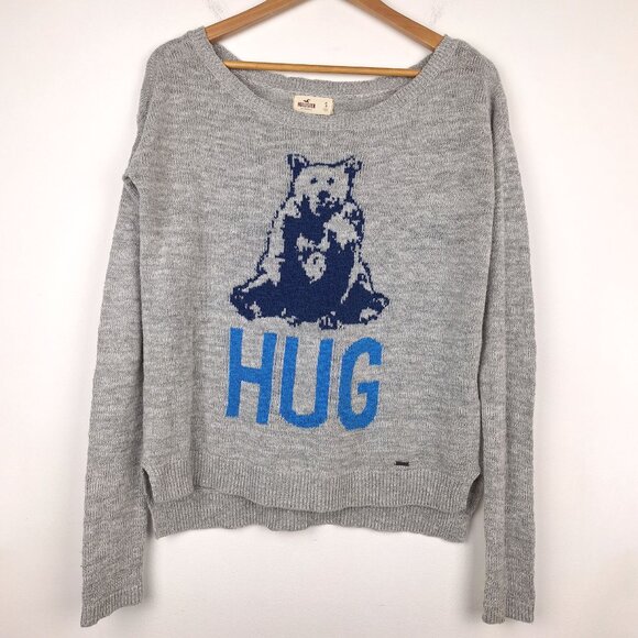 Hollister bear hug sweater, Size S. Gray blue. Cute y2k. Cotton blend Stretchy - Picture 1 of 13